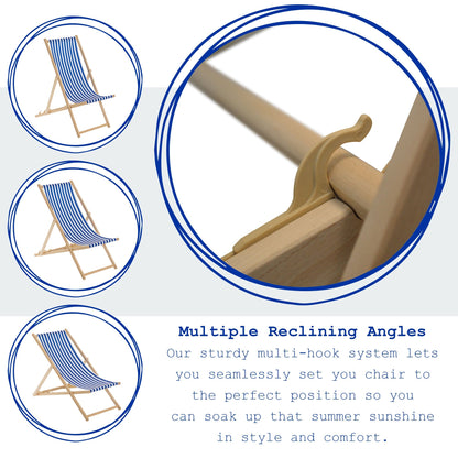 Blue Stripe Folding Wooden Deck Chair