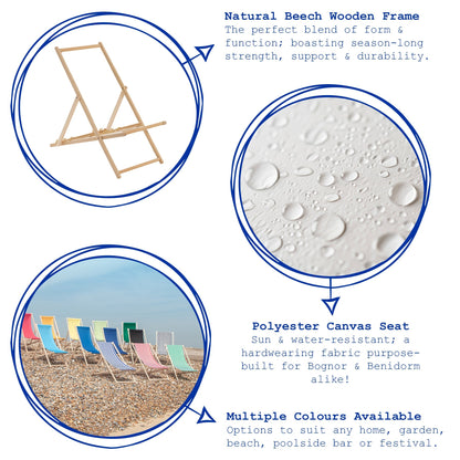 Cream Folding Wooden Deck Chair