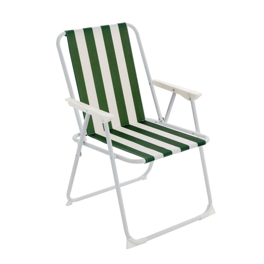 Green & White Folding Metal Beach Chair