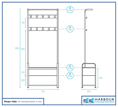 Curved Steel Coat Rack with Shoe Storage Bench