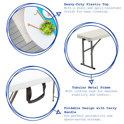 6 feet / 180cm Four Person Folding Trestle Bench