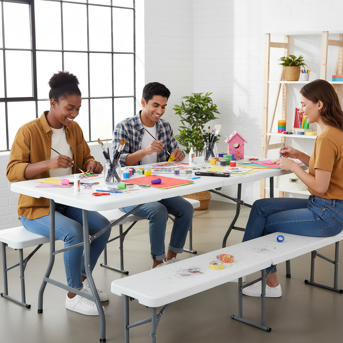 6 feet / 180cm Four Person Folding Trestle Bench