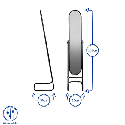 153cm x 30cm Black Round Full-Length Mirror