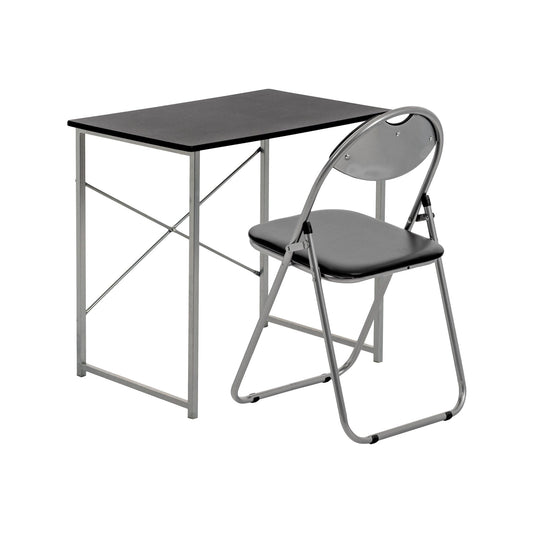 2pc Black Metal Industrial Office Desk & Chair Set