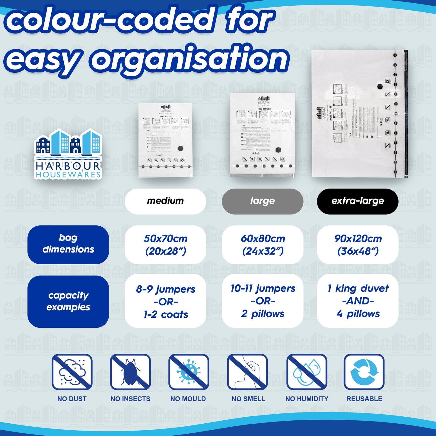 Vacuum Storage Bags - Large (60 x 80cm) - Grey - Pack of 5