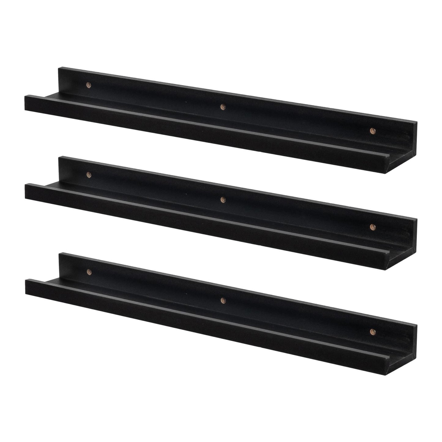 57cm Black Floating Picture Ledge Shelves - Pack of Three