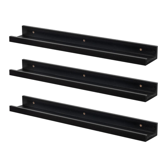 57cm Black Floating Picture Ledge Shelves - Pack of Three