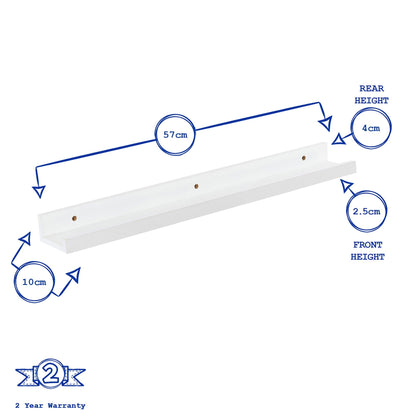 57cm White Floating Picture Ledge Shelves - Pack of Two