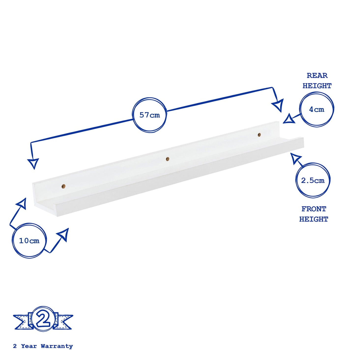 57cm White Floating Picture Ledge Shelf