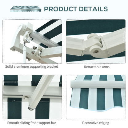Manual Retractable Awning Size 3M X2.5M-Green/White Stripes
