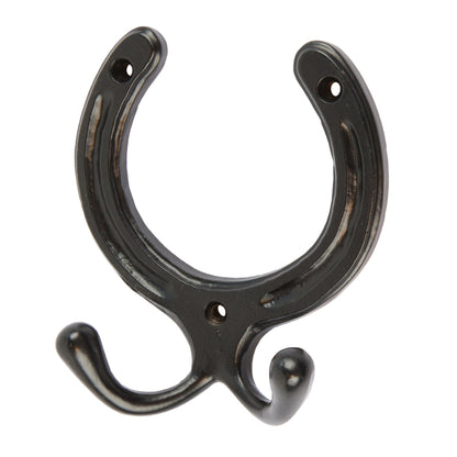 100mm x 110mm Black Horse Shoe Double Coat Hook