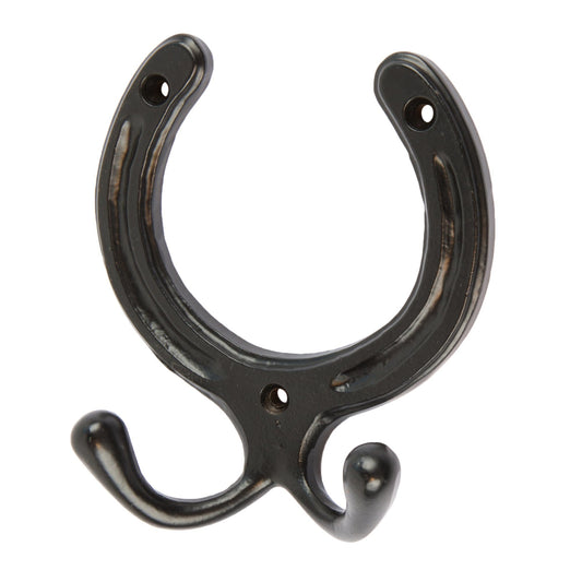 100mm x 110mm Black Horse Shoe Double Coat Hook