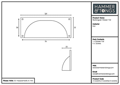 130mm x 50mm Rectangular Cabinet Cup Handle