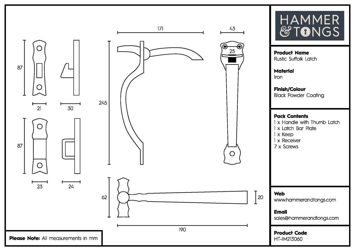 240mm Black Rustic Suffolk Latch