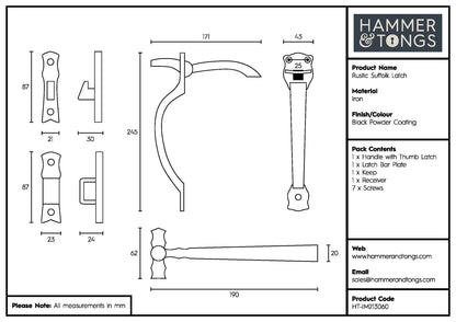 240mm Black Rustic Suffolk Latch