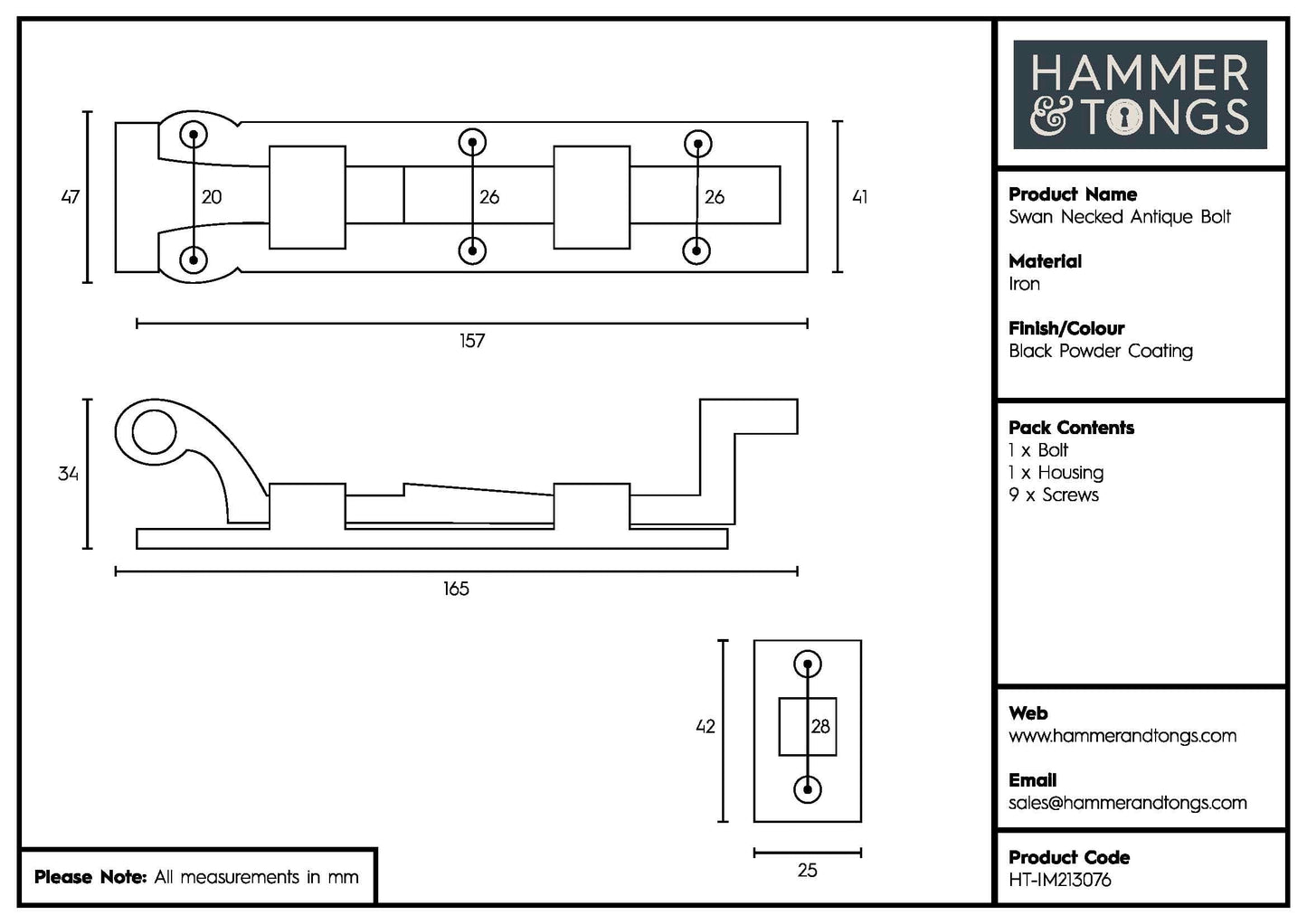 155mm Black Cranked Antique Fish Tail Bolt