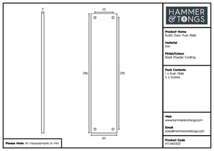 65mm x 295mm Black Rustic Door Push Plate