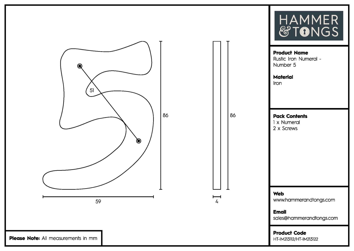 80mm Grey Rustic Iron House Number 5