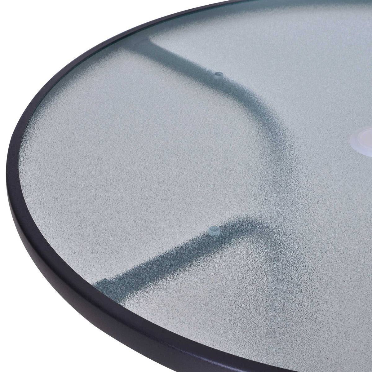 Outdoor 80cm Round Dining Table Tempered Glass Top Steel Frame Bistro Coffee End Side Table Garden w/ Parasol Hole