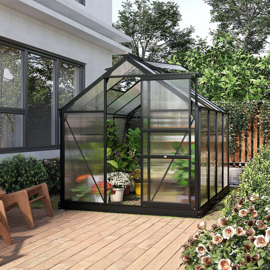 Clear Polycarbonate Greenhouse Large Walk-In Green House Garden Plants Grow Galvanized Base Aluminium Frame With Slide Door