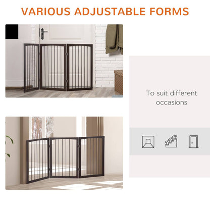 PawHut Pet Gate 160L×1.2D×76H cm Free Standing Folding Pet/Child Safety Fence-Dark Brown