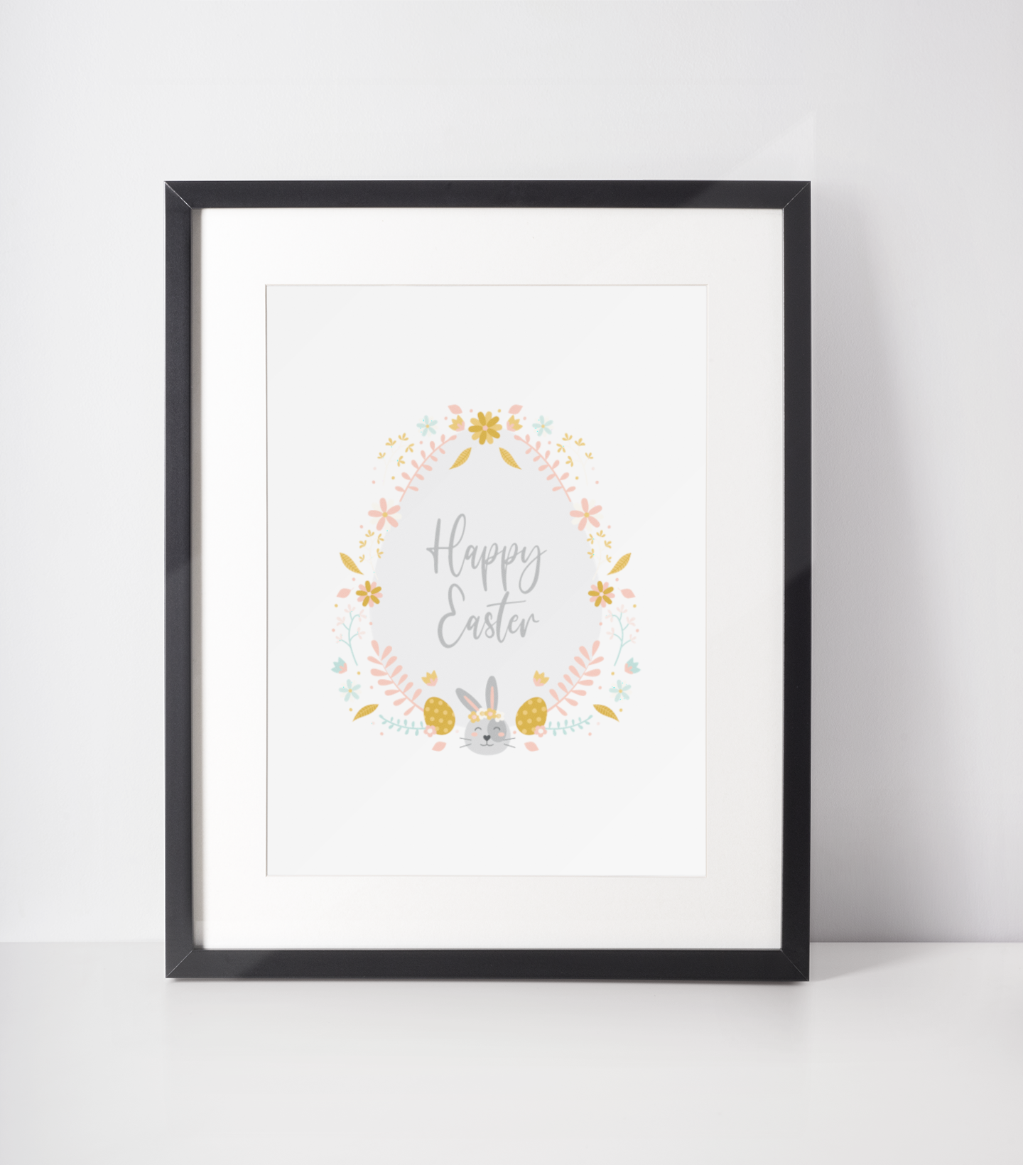 Happy Easter Bunny Egg Wreath Spring Easter Seasonal Wall Home Decor Print