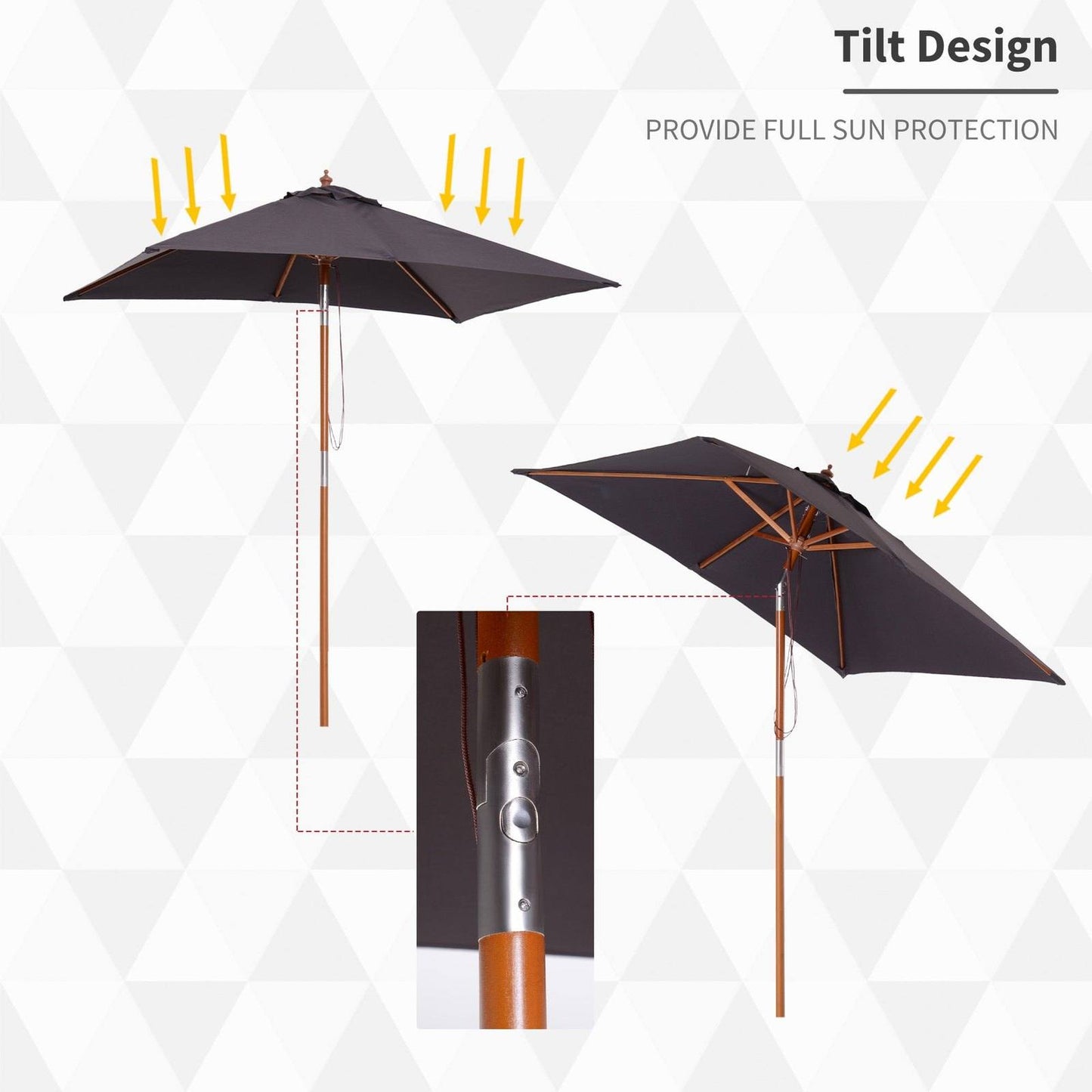 2M X 1.5M Garden Parasol Umbrella With Tilting Sunshade Canopy