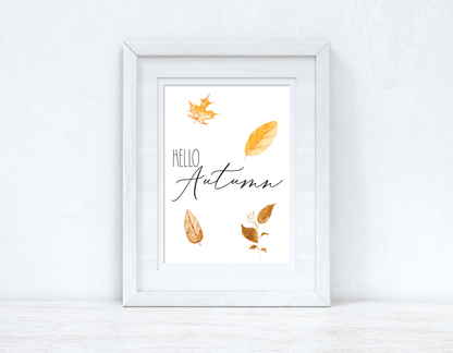 Hello Autumn Leaves New Autumn Seasonal Wall Home Decor Print