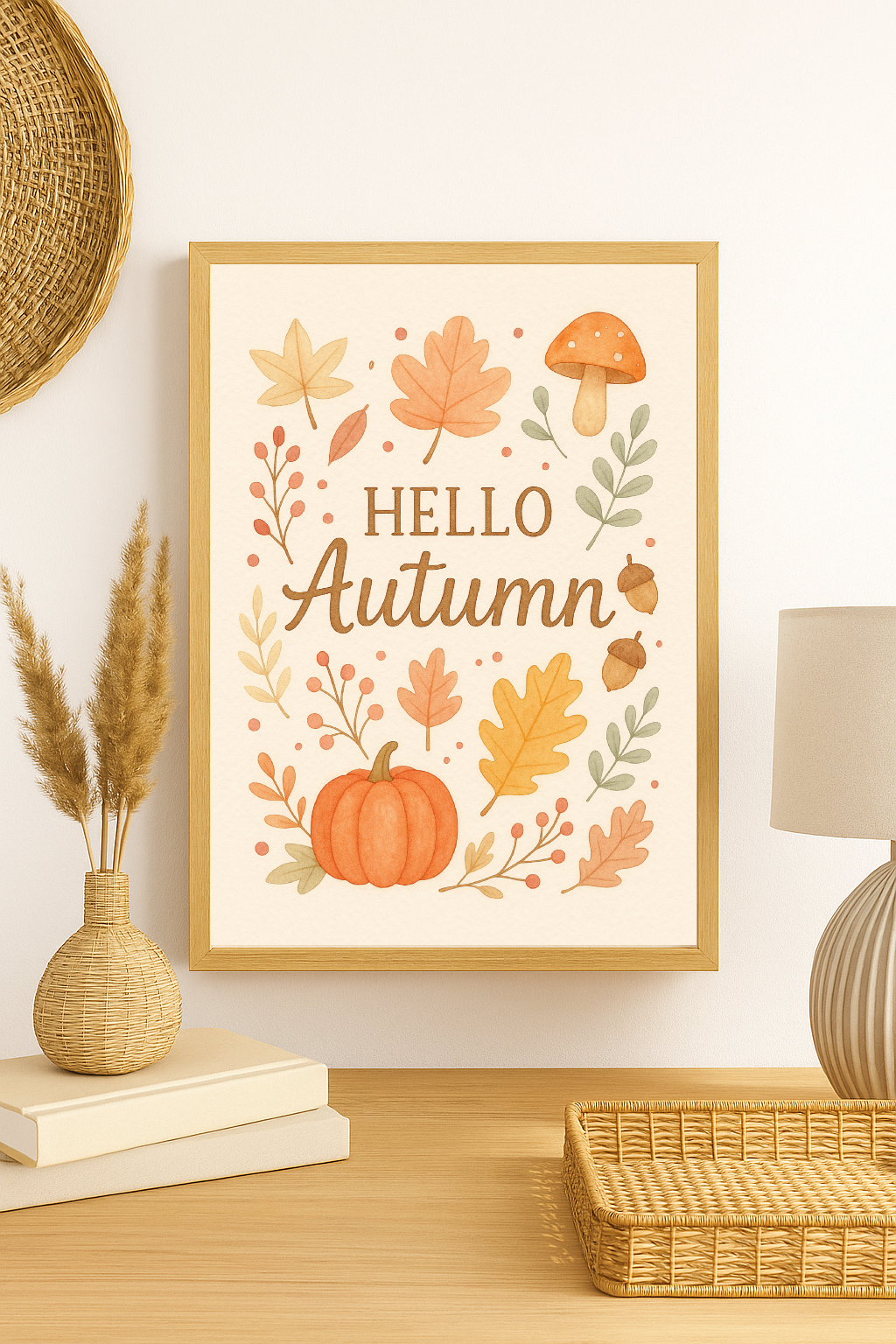 Hello Autumn – Cosy Seasonal Wall Art with Pumpkin & Fall Leaves