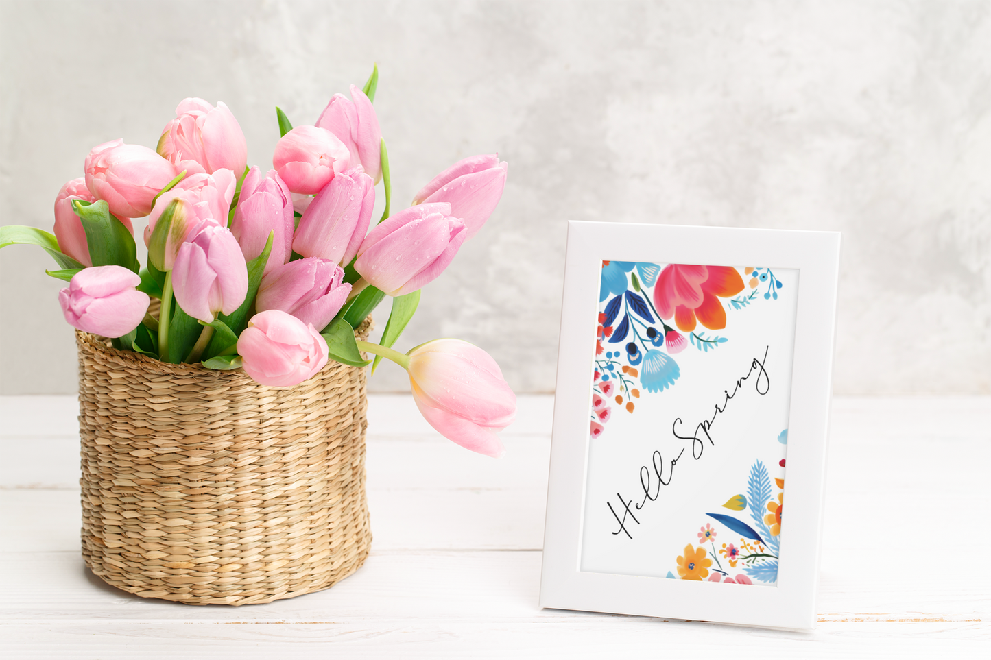 Hello Spring Floral Border Spring Easter Seasonal Wall Home Decor Print