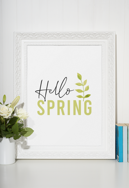 Hello Spring Green Foliage Spring Seasonal Wall Home Decor Print