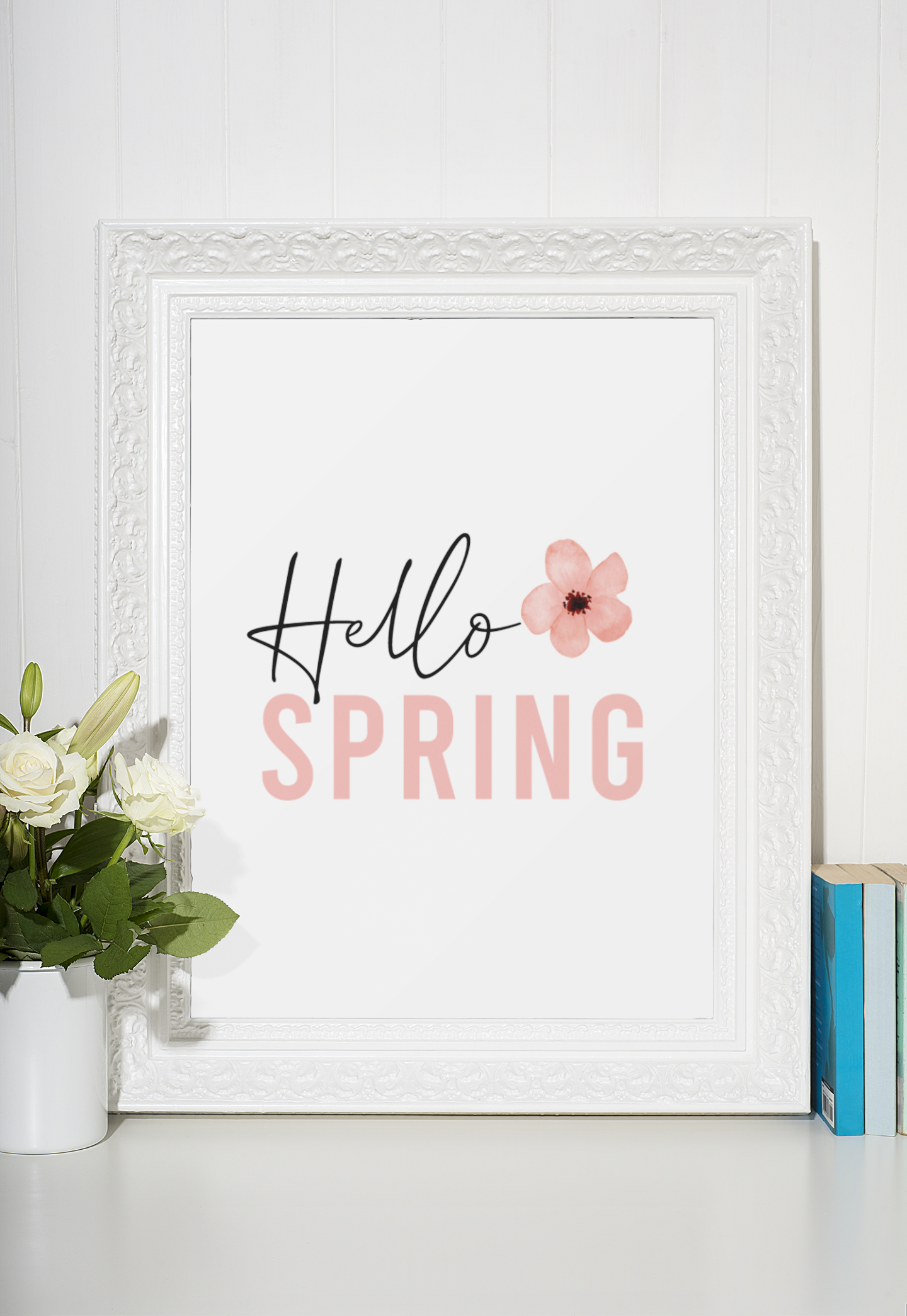 Hello Spring Pink Floral Flower Spring Seasonal Wall Home Decor Print