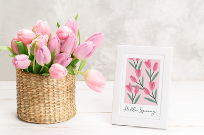 Hello Spring Tulips Pink Spring Easter Seasonal Wall Home Decor Print