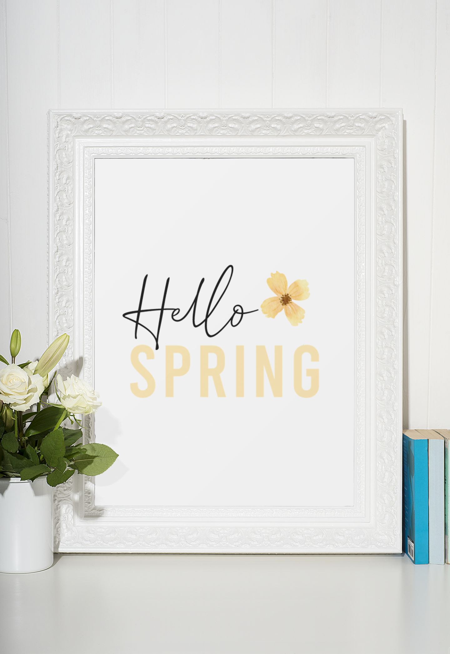 Hello Spring Yellow Floral Flower Spring Seasonal Wall Home Decor Print