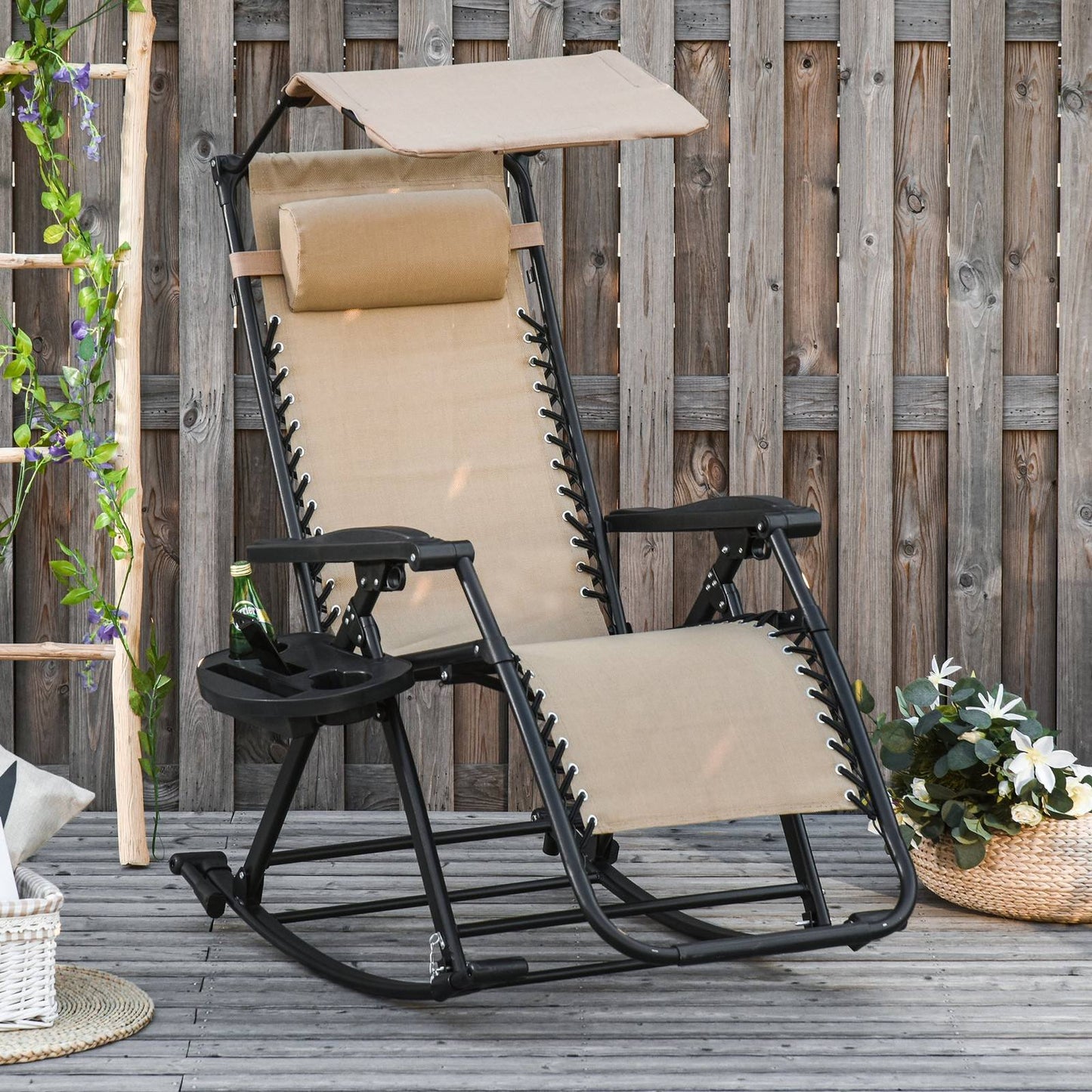 Folding Recliner Chair Outdoor Lounge Rocker Zero-Gravity Seat w/ Adjustable