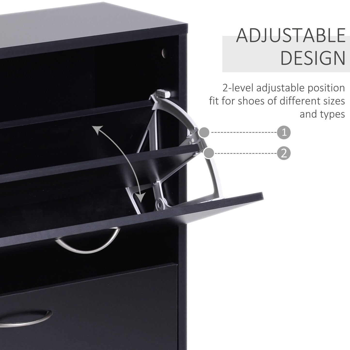 Shoe Cabinet Storage Cupboard 2-Tier Wood Tipping Bucket Modern Hall Organizer With Drawer Adjustable Shelf Large-Capacity Black