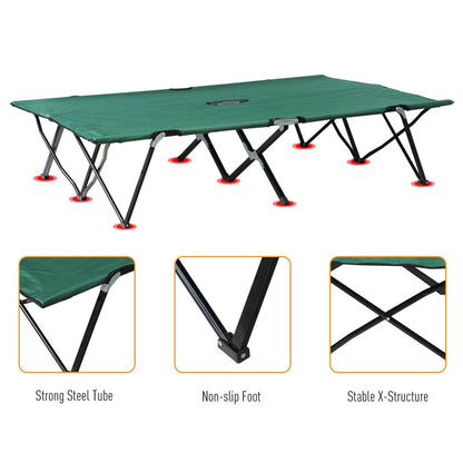 Outsunny Double Camping Bed Camping Cot Foldable Sunbed Outdoor Patio Sleeping Bed Super Light With Carry Bag (Green)