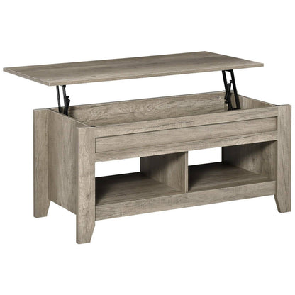 Lift Top Coffee Table w/ Hidden Storage Compartment Open Shelves Lift Tabletop Pop Up Centre Table for Living Room Oak Effect
