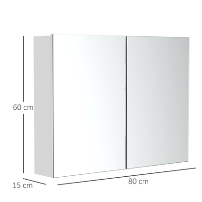 Double Door Wall Mounted Glass Mirror Cabinet Modern Storage Unit Bathroom Shelf Organiser Waterproof Wooden Frame 80Wx15Dx60Hcm