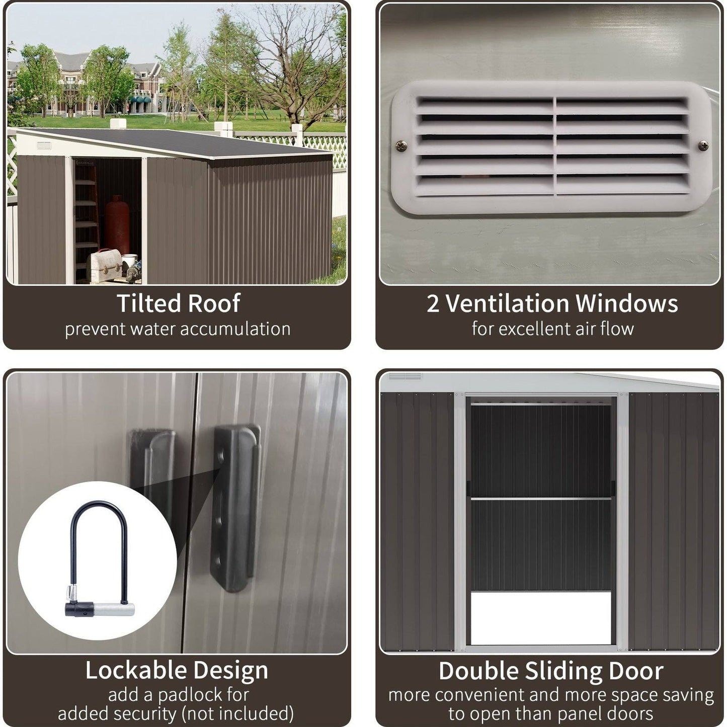 Galvanised 11.3 x 9.2' Sliding Double Door Offset Pent Garden Shed With Ventilation Steel Grey by Steadfast