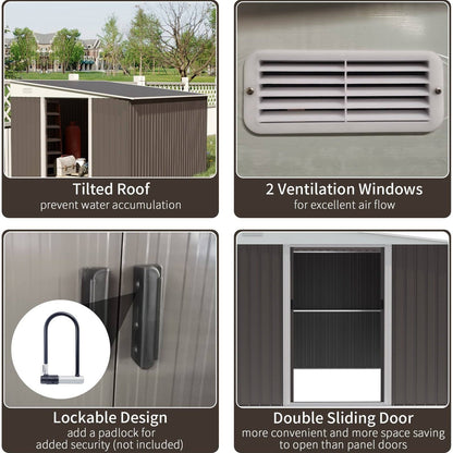 Galvanised 11.3 x 9.2' Sliding Double Door Offset Pent Garden Shed With Ventilation Steel Grey by Steadfast