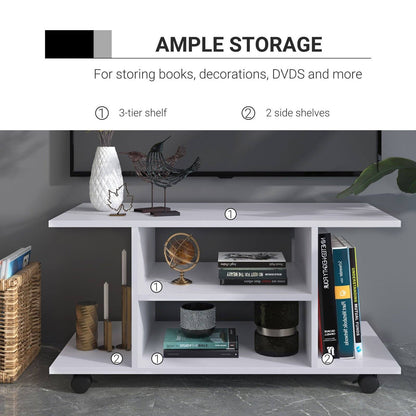 Modern TV Cabinet Stand Storage Shelves Table Mobile Bedroom Furniture Bookshelf Bookcase White New