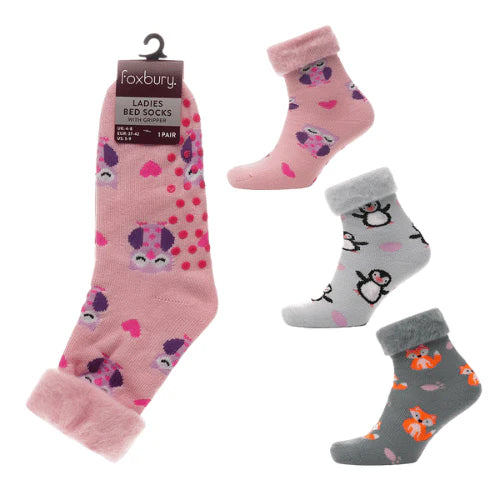 Ladies cute design bed socks with grippers