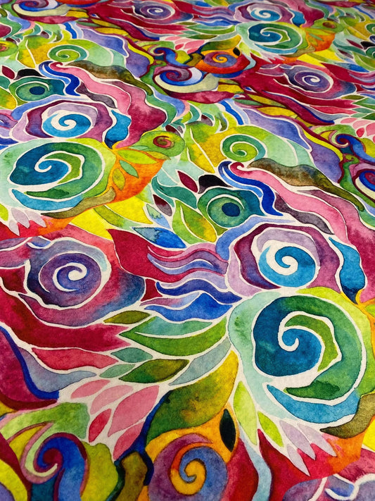 Colorful Abstract Floral Swirl Fabric – Multiple Fabric Options, Sold by Metre