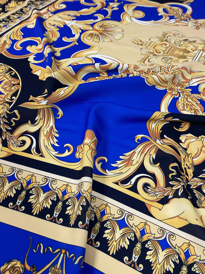 Royal Blue Baroque Fabric – Fabric by Metre, Options: Satin, Crepe, Spandex, Chiffon