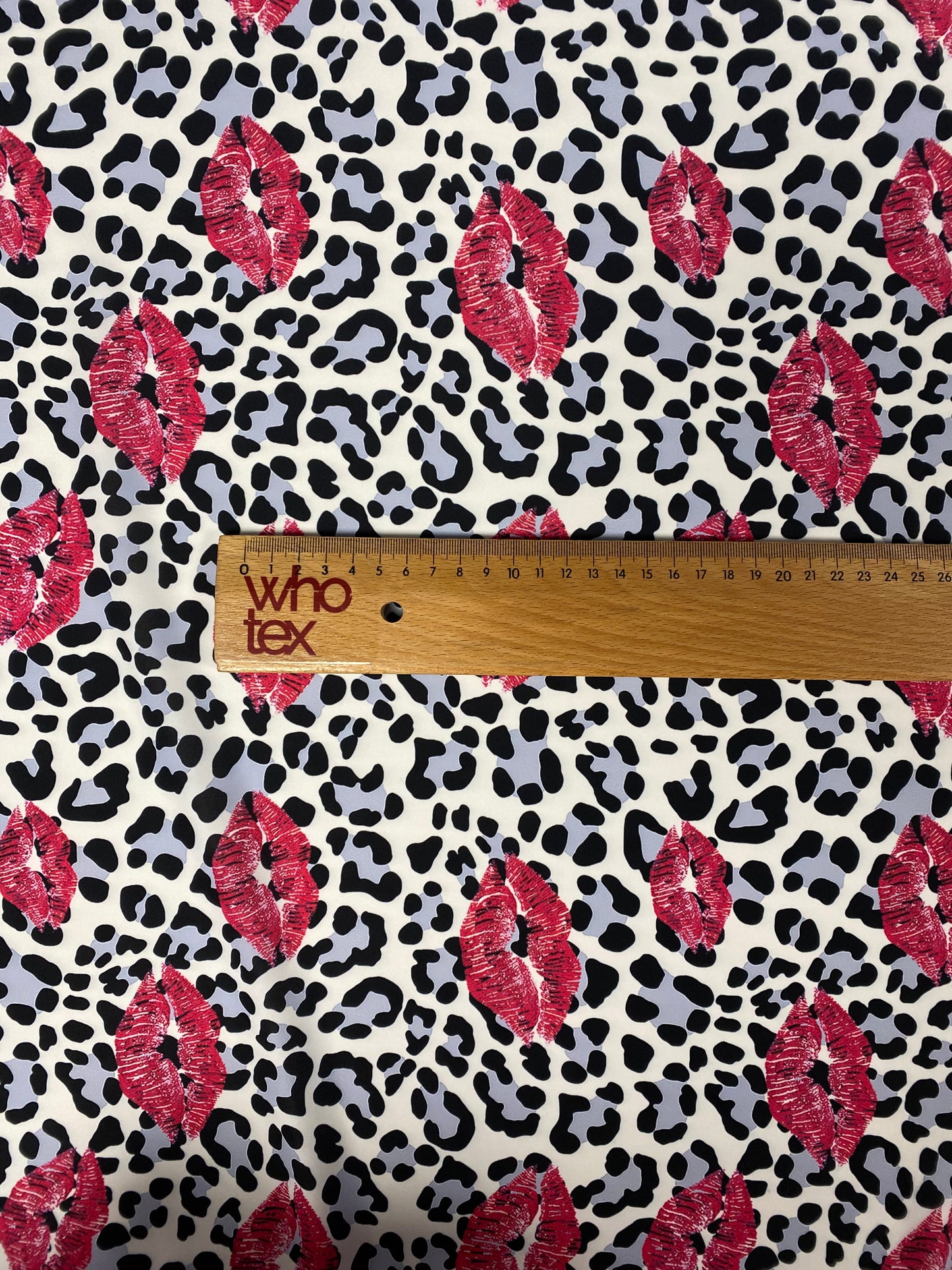 Leopard Print Fabric with Pink Lip Pattern