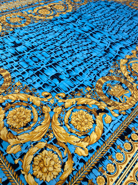 Turquoise Snake Skin Baroque Pattern Fabric for Stylish Designs