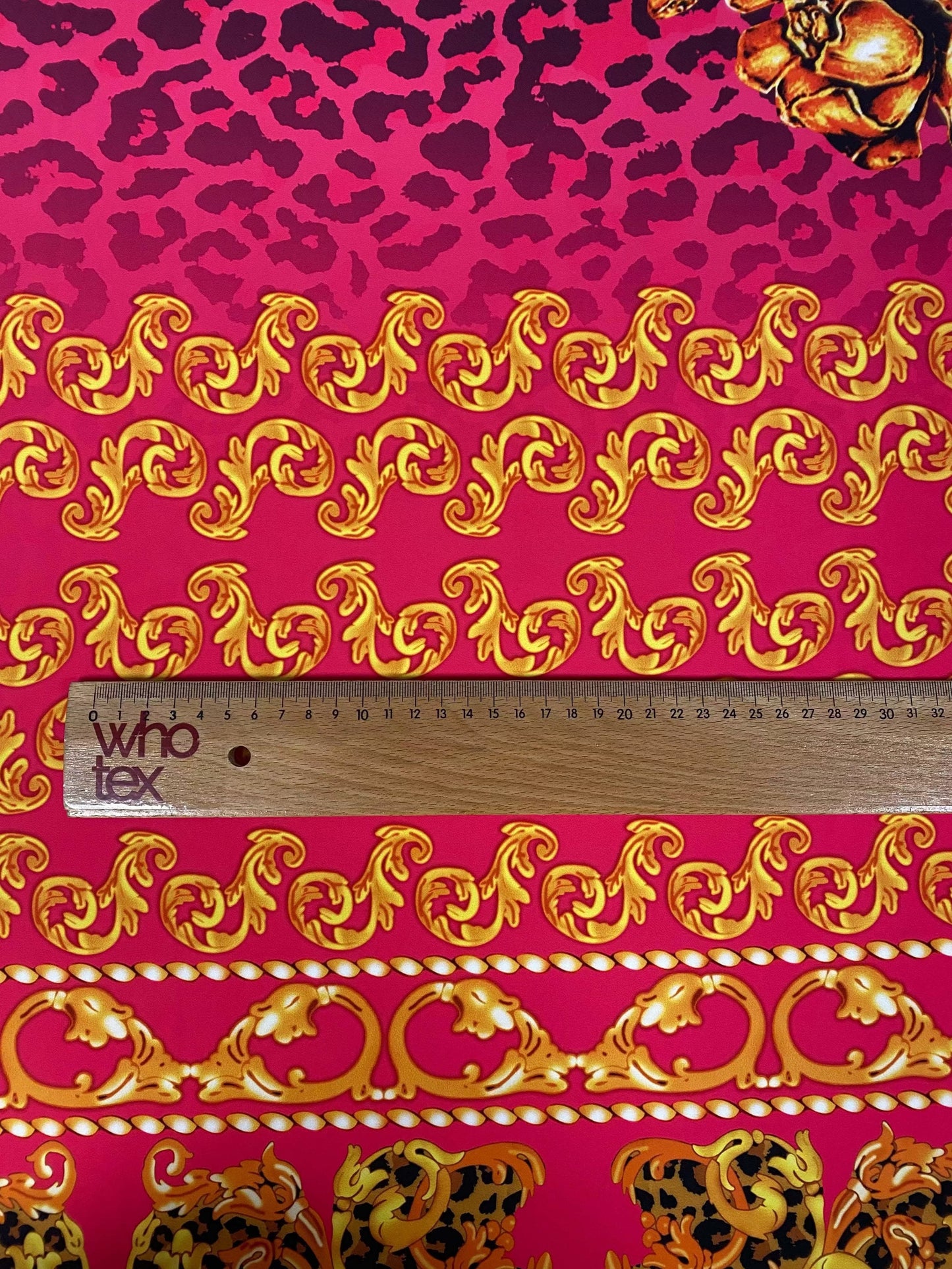 Fuchsia Leopard Baroque Pattern Fabric – Fabric by Metre, Options: Satin, Crepe, Spandex, Chiffon
