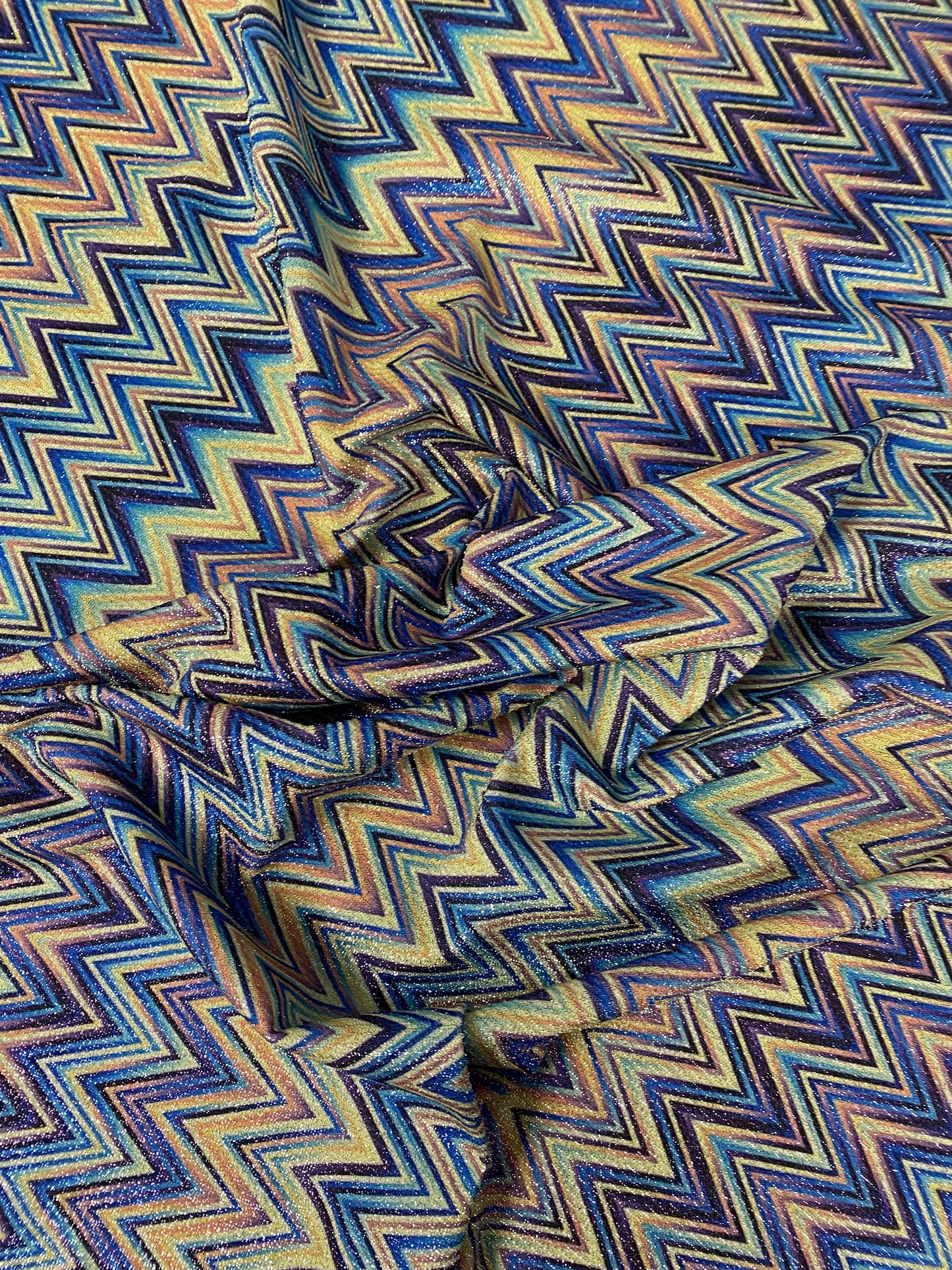 Blue Zigzag Fabric with Lurex