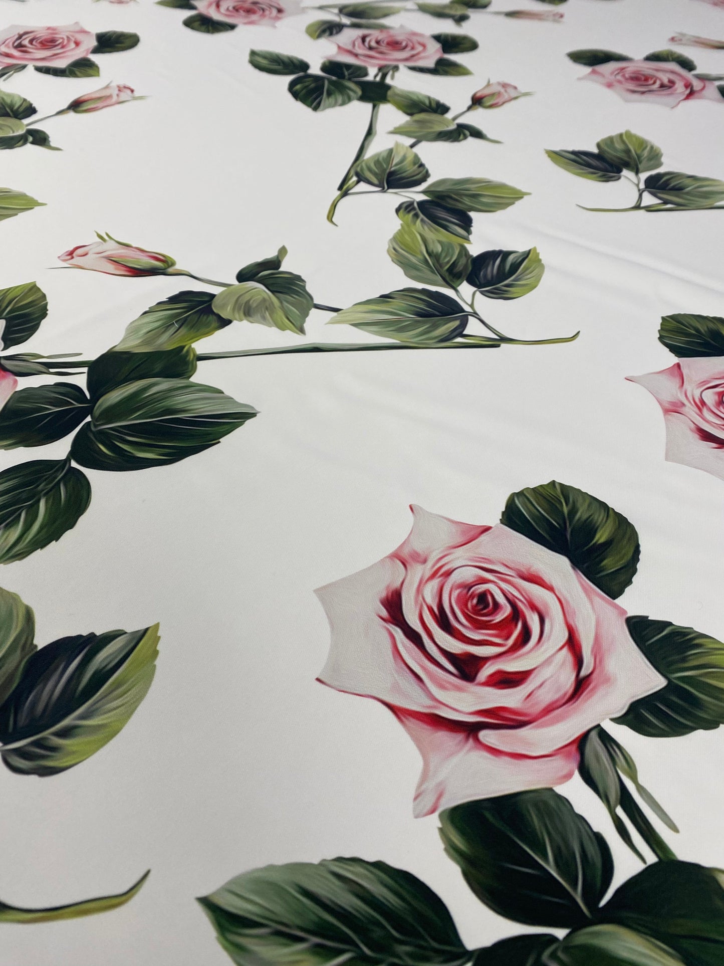 Pink Rose White Pattern Floral Fabric